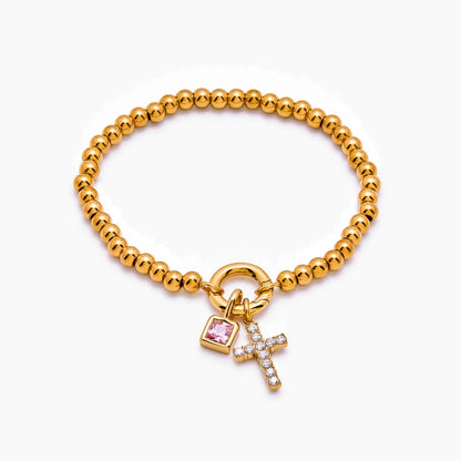 beaded-cross-birthstone-bracelet — Gold / Nov-Citrine