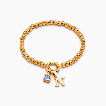 beaded-initial-birthstone-bracelet — Gold / Sep-Sapphire