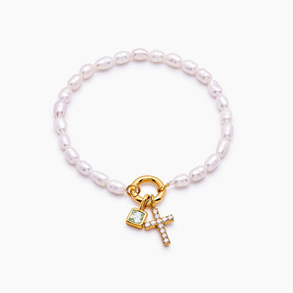 pearl-birthstone-cross-charm-bracelet — Gold / Nov-Citrine