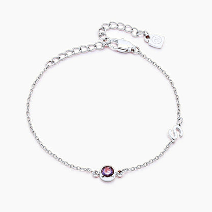 side-set-initial-birthstone-bracelet — Silver / Jan-Garnet