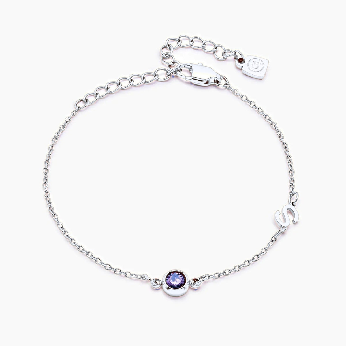 side-set-initial-birthstone-bracelet — Silver / Sep-Sapphire