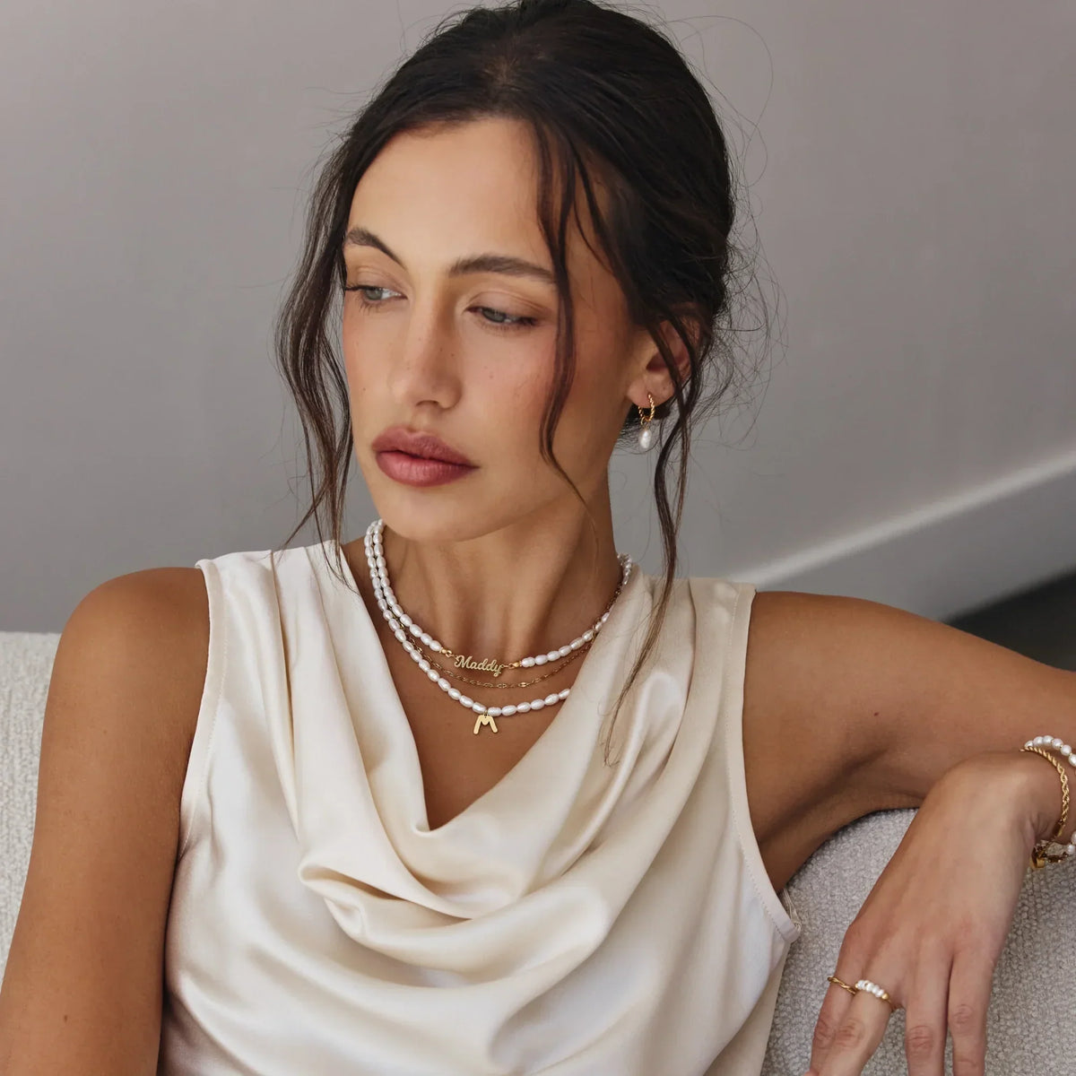 Silver statement custom name pearl necklace — Olivia Jewelry